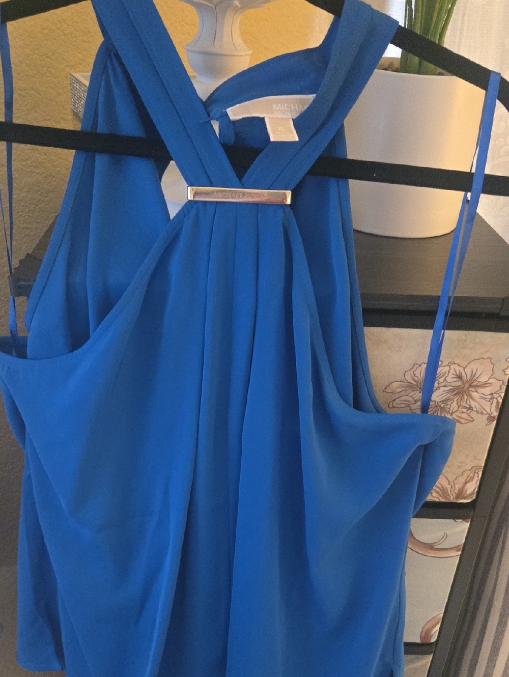 MICHAEL Michael Kors Cobalt Sleeveless Top Gold Accent